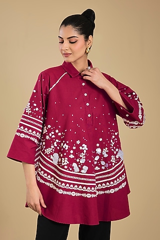 Red Shirting Shirt by Sahil Kochhar