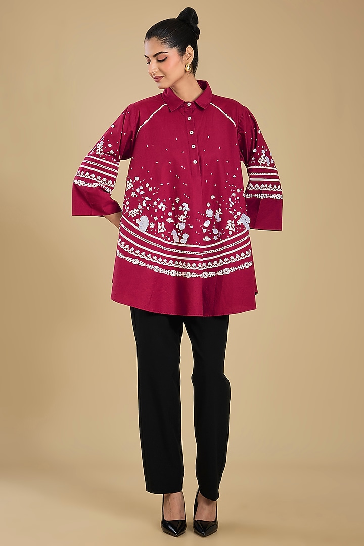 Red Shirting Shirt by Sahil Kochhar at Pernia's Pop Up Shop