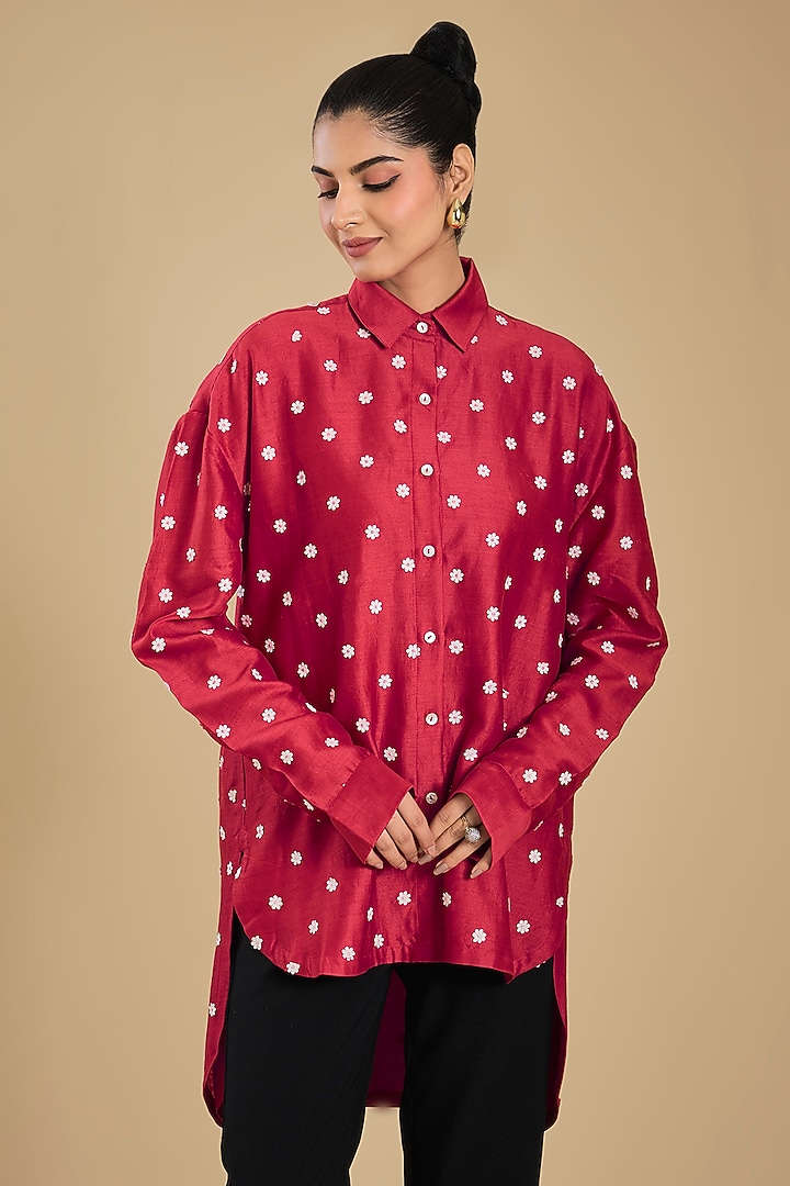 Red Chanderi Tunic by Sahil Kochhar at Pernia's Pop Up Shop