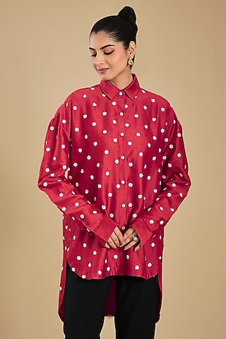 Red Chanderi Tunic by Sahil Kochhar