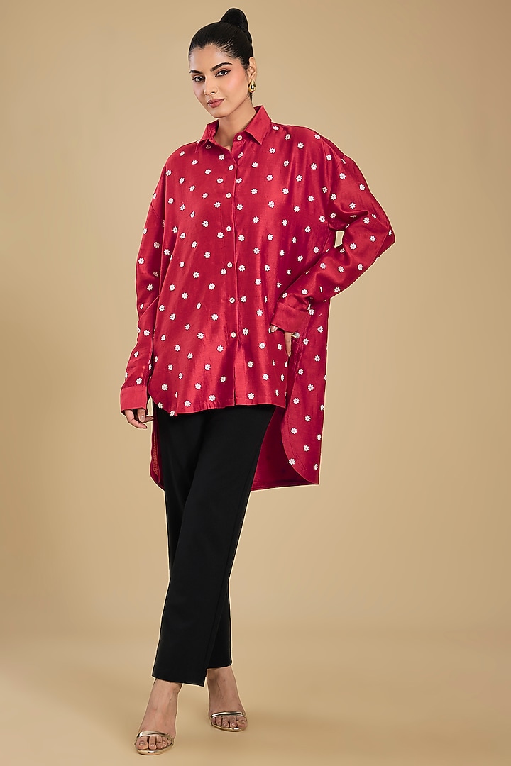 Red Chanderi Tunic by Sahil Kochhar at Pernia's Pop Up Shop