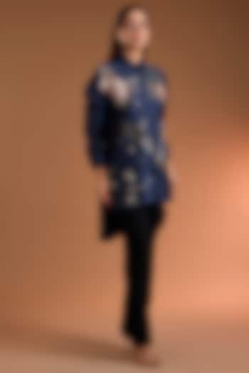 Indigo Chanderi Printed Tunic by Sahil Kochhar at Pernia's Pop Up Shop