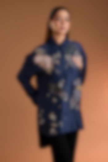 Indigo Chanderi Printed Tunic by Sahil Kochhar at Pernia's Pop Up Shop