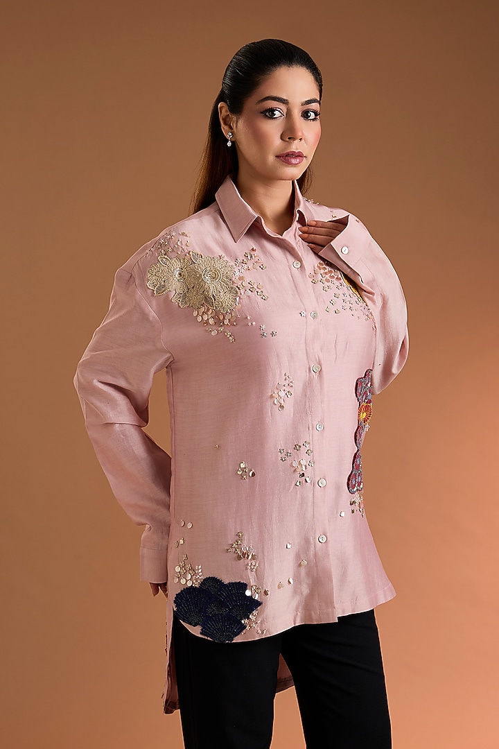 Peach Chanderi Printed Tunic by Sahil Kochhar at Pernia's Pop Up Shop