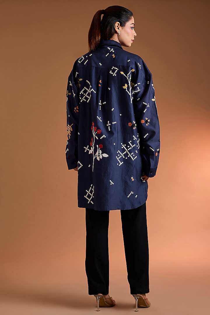 Indigo Chanderi Printed Tunic by Sahil Kochhar at Pernia's Pop Up Shop