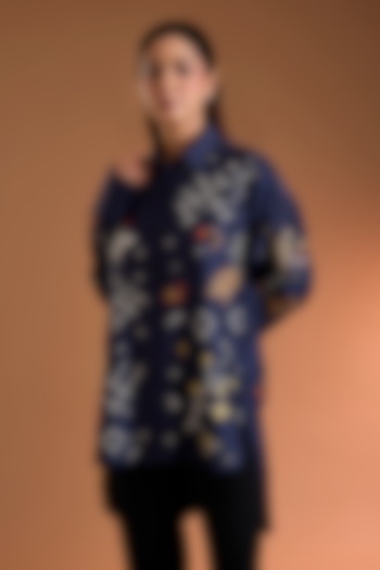 Indigo Chanderi Printed Tunic by Sahil Kochhar at Pernia's Pop Up Shop