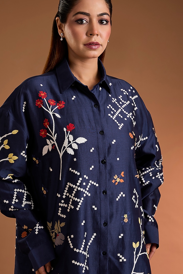 Indigo Chanderi Printed Tunic by Sahil Kochhar at Pernia's Pop Up Shop