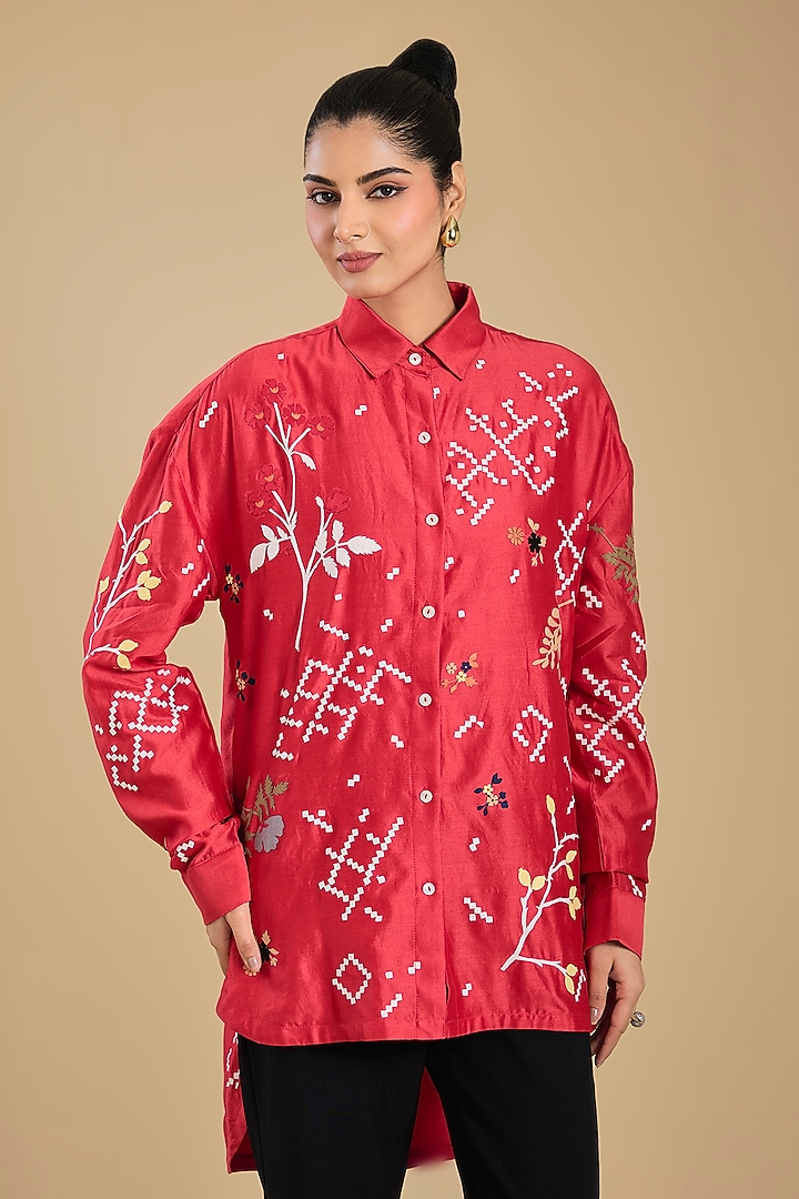 Red Chanderi Tunic by Sahil Kochhar at Pernia's Pop Up Shop