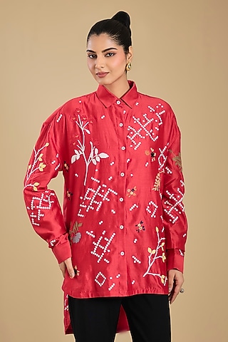 Red Chanderi Tunic by Sahil Kochhar