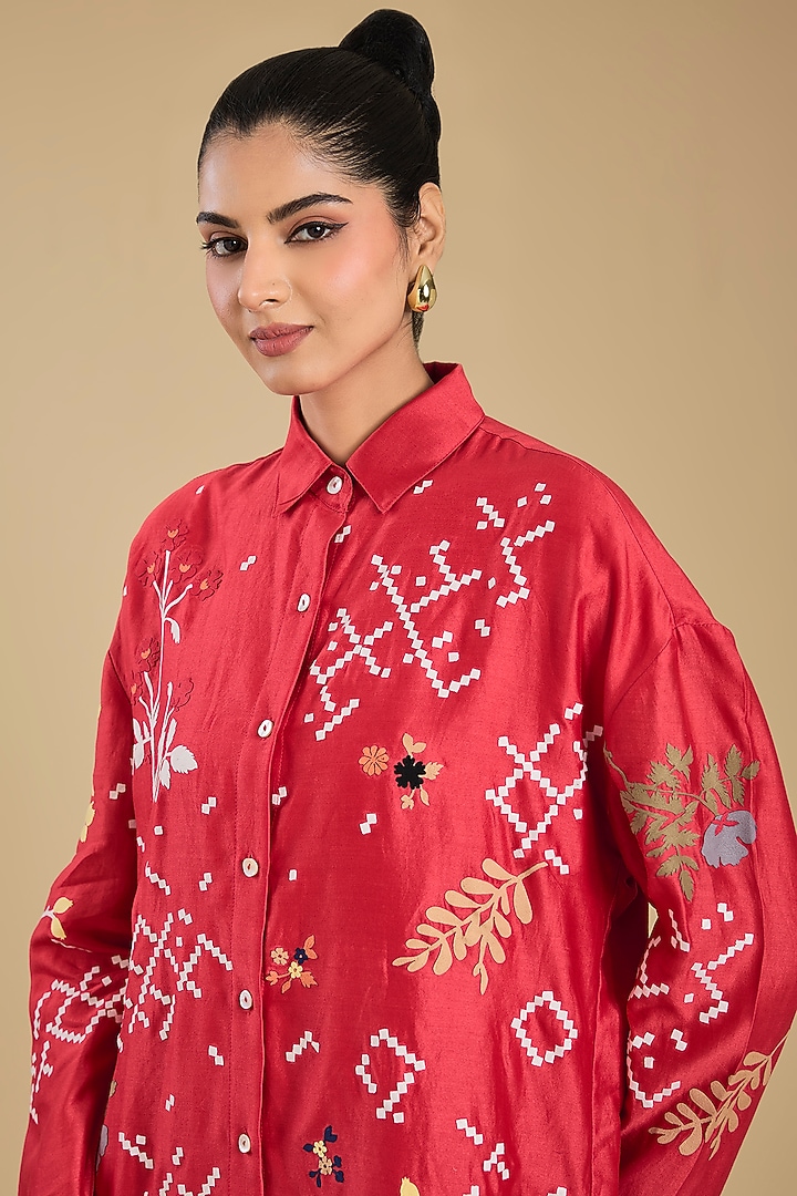 Red Chanderi Tunic by Sahil Kochhar at Pernia's Pop Up Shop