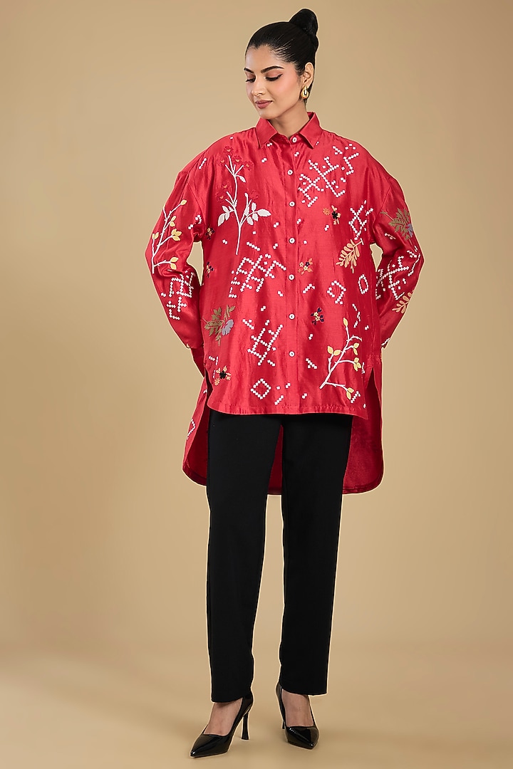 Red Chanderi Tunic by Sahil Kochhar at Pernia's Pop Up Shop