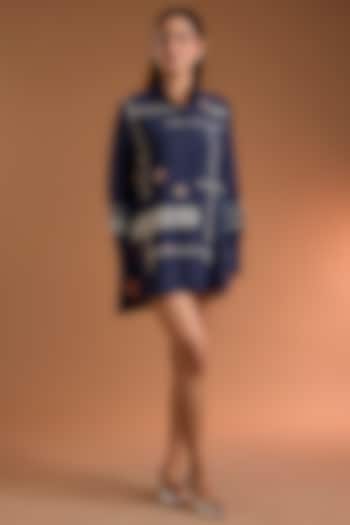 Navy Poplin Printed Shirt by Sahil Kochhar at Pernia's Pop Up Shop