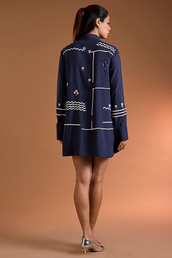 Navy Poplin Printed Shirt by Sahil Kochhar at Pernia's Pop Up Shop