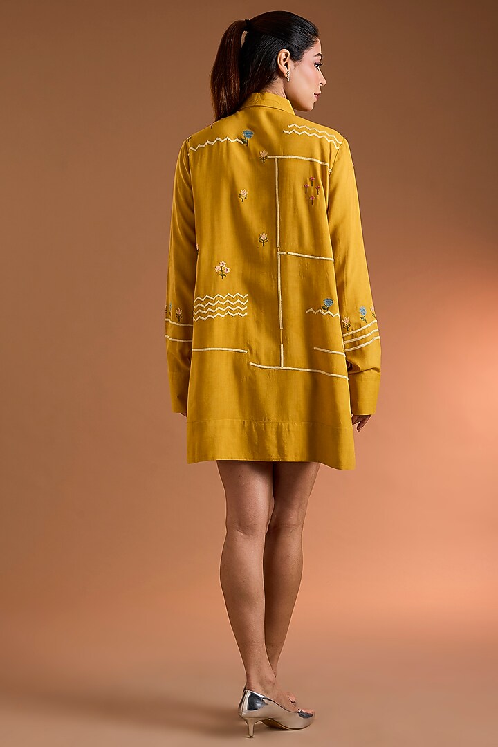 Yellow Poplin Printed Shirt by Sahil Kochhar at Pernia's Pop Up Shop