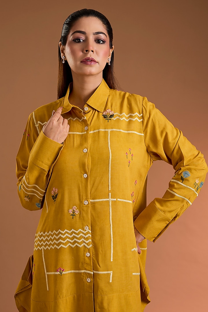 Yellow Poplin Printed Shirt by Sahil Kochhar at Pernia's Pop Up Shop