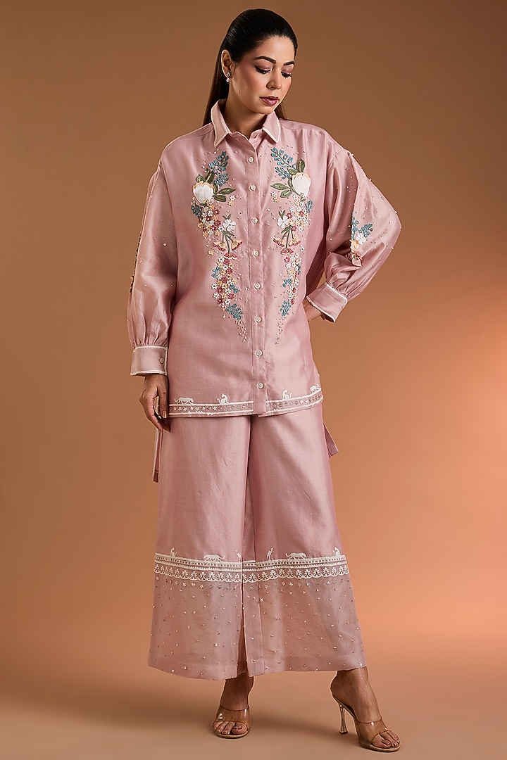 Peach Chanderi Co-Ord Set by Sahil Kochhar at Pernia's Pop Up Shop