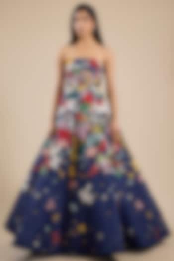 Navy Silk Organza Applique Embroidered Bridal Gown by Sahil Kochhar at Pernia's Pop Up Shop