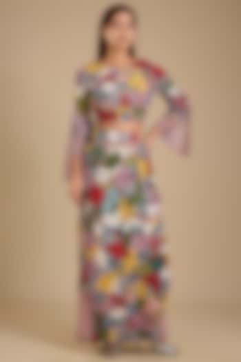 Multi-Colored Silk Soft Net Applique Embroidered Skirt Set by Sahil Kochhar at Pernia's Pop Up Shop