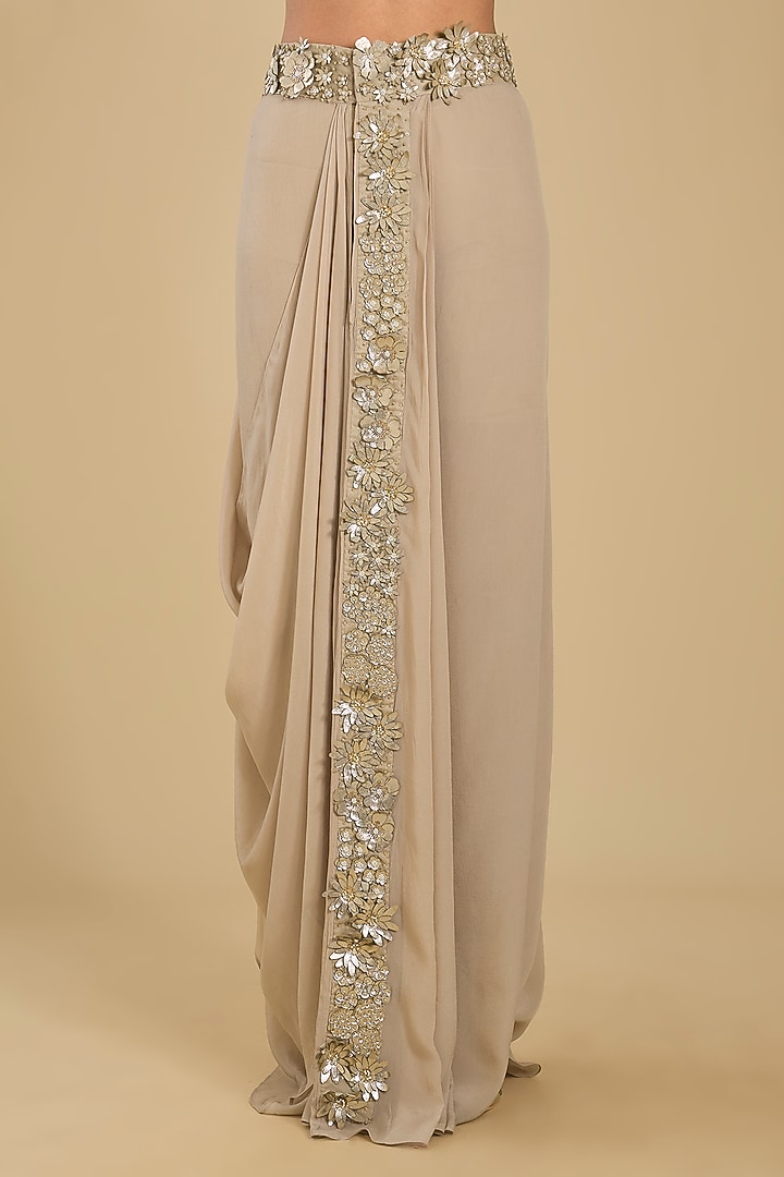 Golden Crepe Embroidered Draped Reception Saree Set by Sahil Kochhar at Pernia's Pop Up Shop