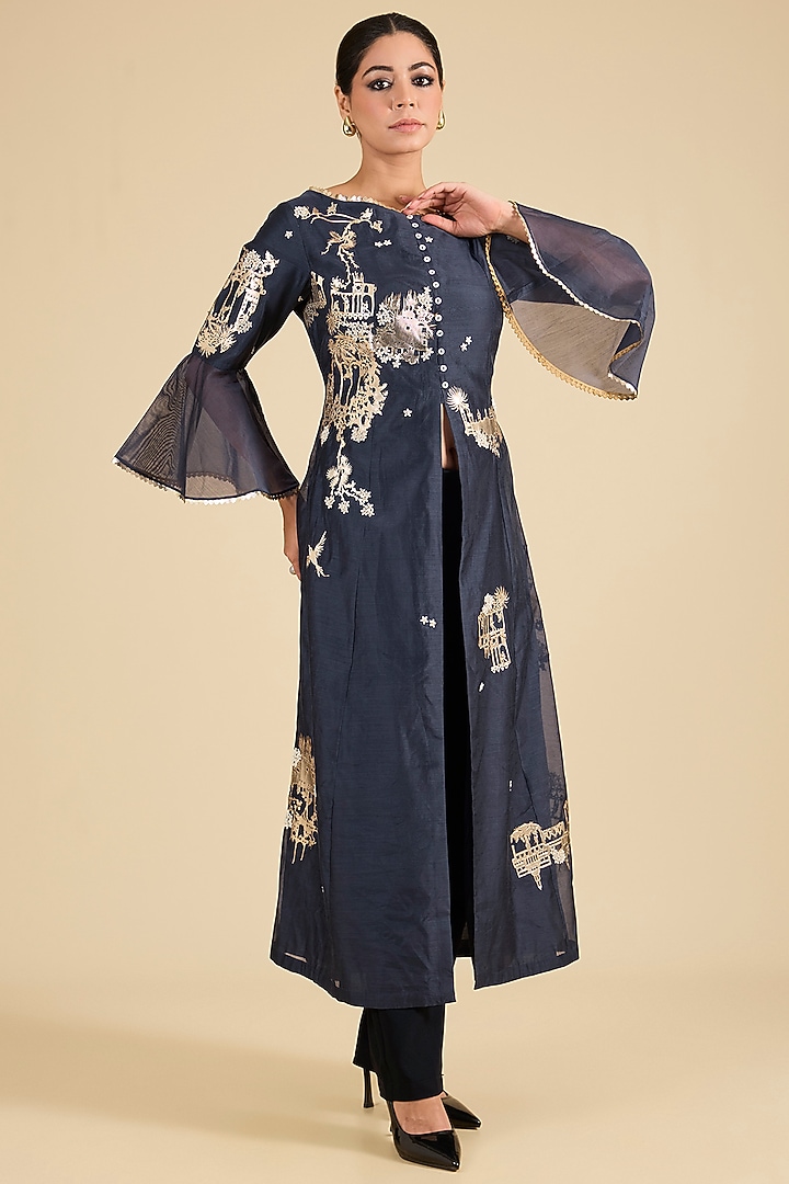 Black Chanderi Tunic by Sahil Kochhar at Pernia's Pop Up Shop