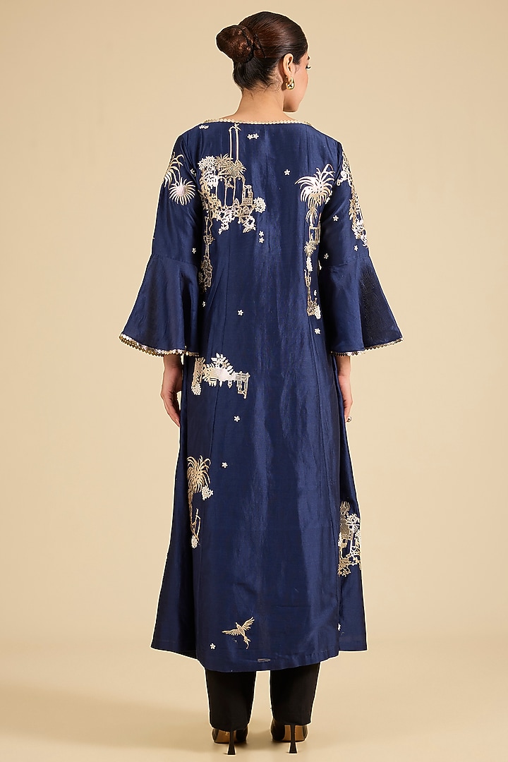 Navy Chanderi Tunic by Sahil Kochhar at Pernia's Pop Up Shop