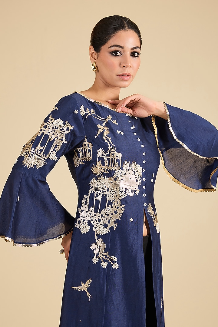 Navy Chanderi Tunic by Sahil Kochhar at Pernia's Pop Up Shop