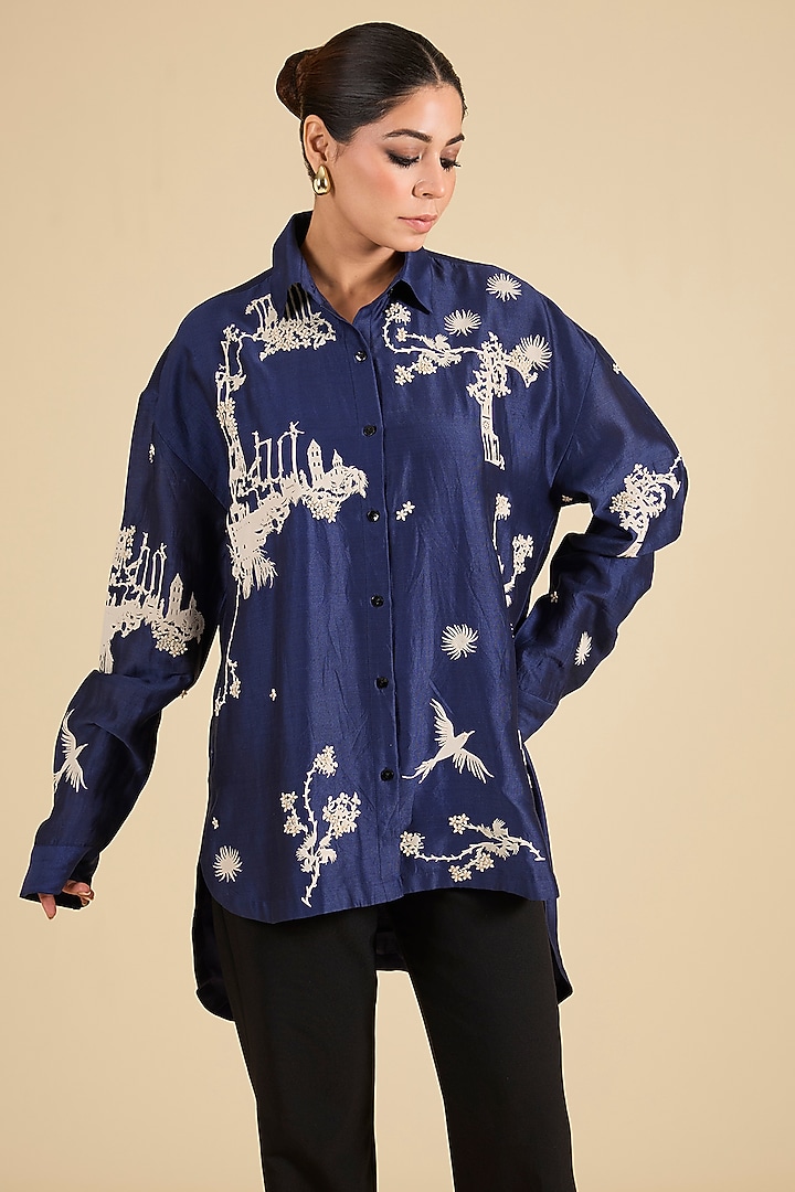 Indigo Chanderi Tunic by Sahil Kochhar at Pernia's Pop Up Shop