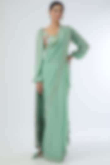 Sky Blue Embroidered Reception Saree Set by Sahil Kochhar at Pernia's Pop Up Shop