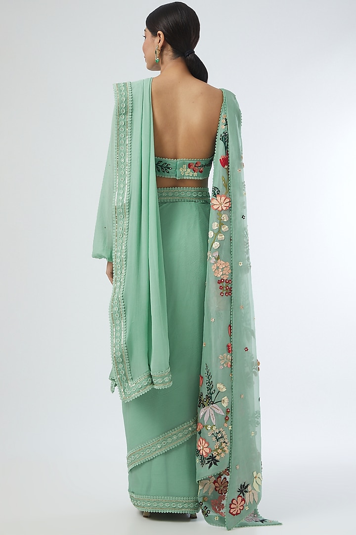 Sky Blue Embroidered Reception Saree Set by Sahil Kochhar at Pernia's Pop Up Shop