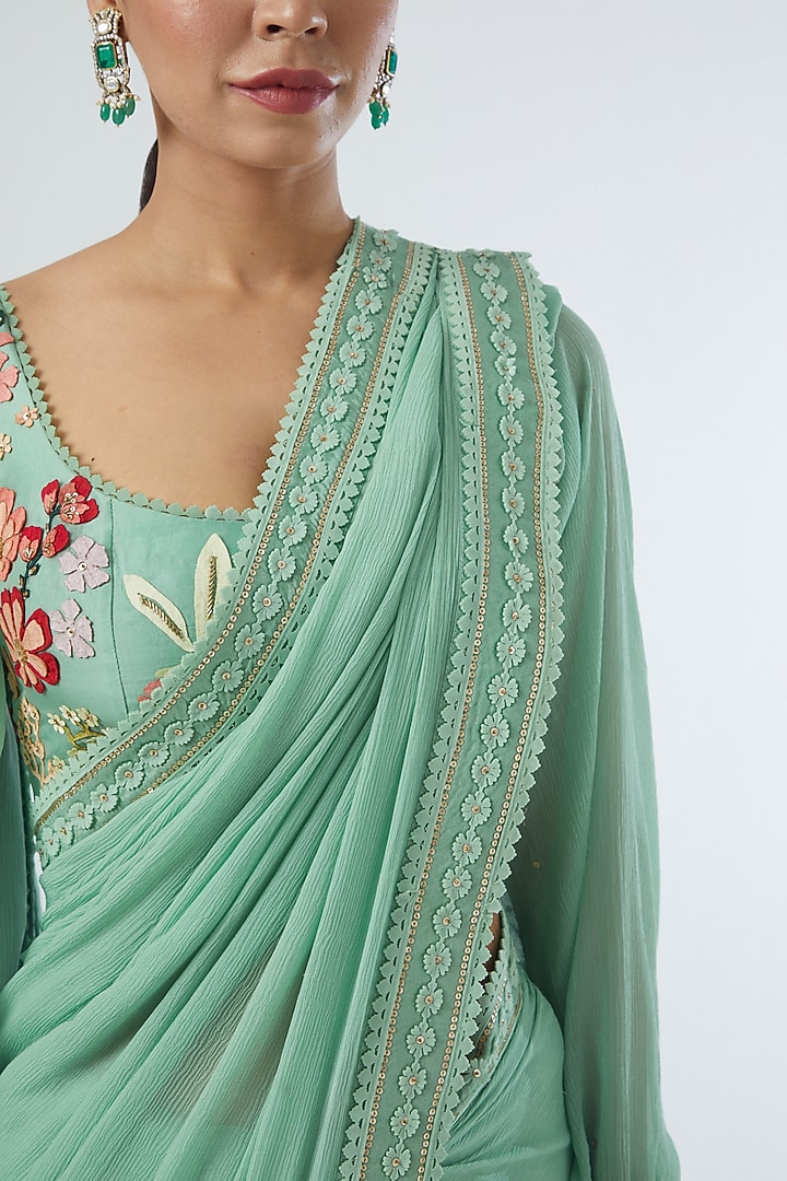 Sky Blue Embroidered Reception Saree Set by Sahil Kochhar at Pernia's Pop Up Shop