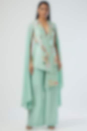 Sky Blue Cotton Silk Pleated Pant Set by Sahil Kochhar at Pernia's Pop Up Shop