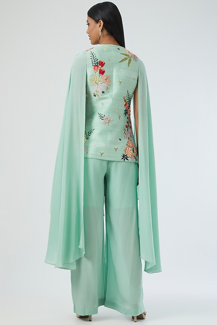 Sky Blue Cotton Silk Pleated Pant Set by Sahil Kochhar at Pernia's Pop Up Shop
