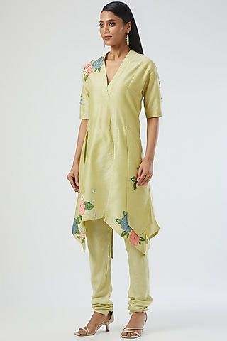 Lime Yellow Embroidered Kurta by Sahil Kochhar