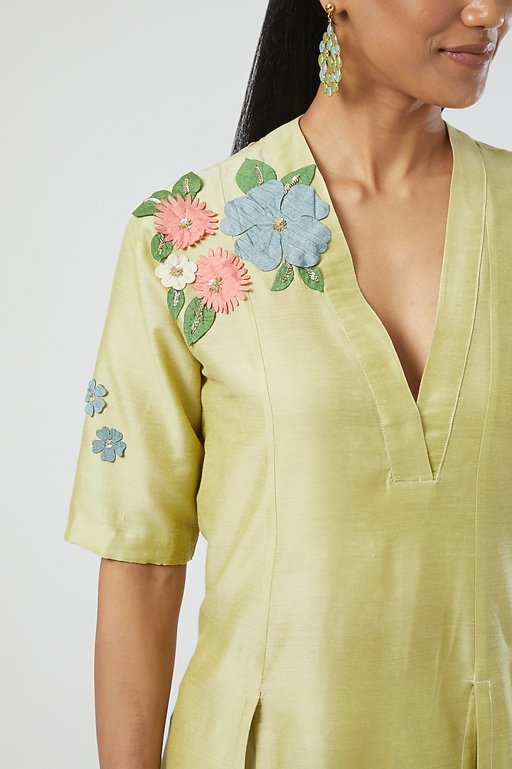 Lime Yellow Embroidered Kurta by Sahil Kochhar at Pernia's Pop Up Shop