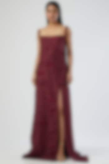 Maroon Embroidered Gown by Sahil Kochar at Pernia's Pop Up Shop