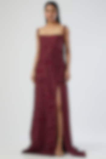 Maroon Embroidered Gown by Sahil Kochar