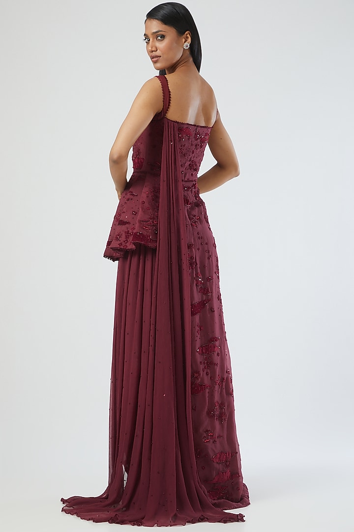 Maroon Embroidered Gown by Sahil Kochhar at Pernia's Pop Up Shop