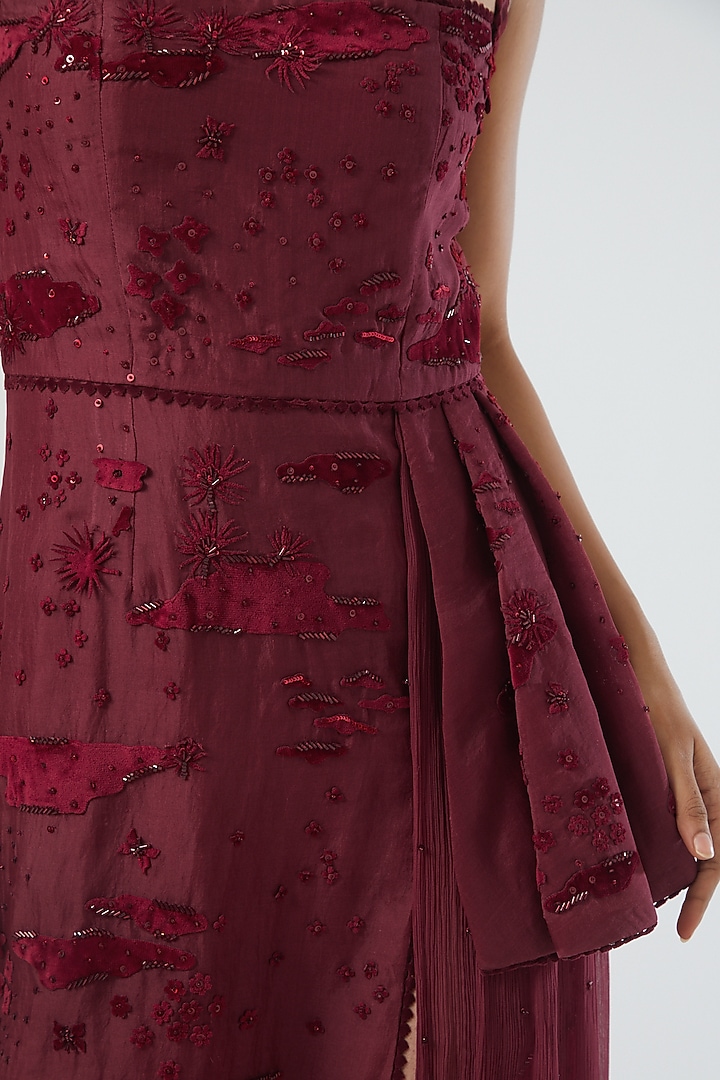 Maroon Embroidered Gown by Sahil Kochhar at Pernia's Pop Up Shop