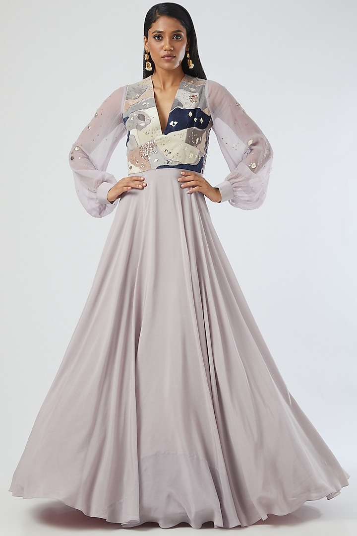 Lavender Embroidered Gown by Sahil Kochar