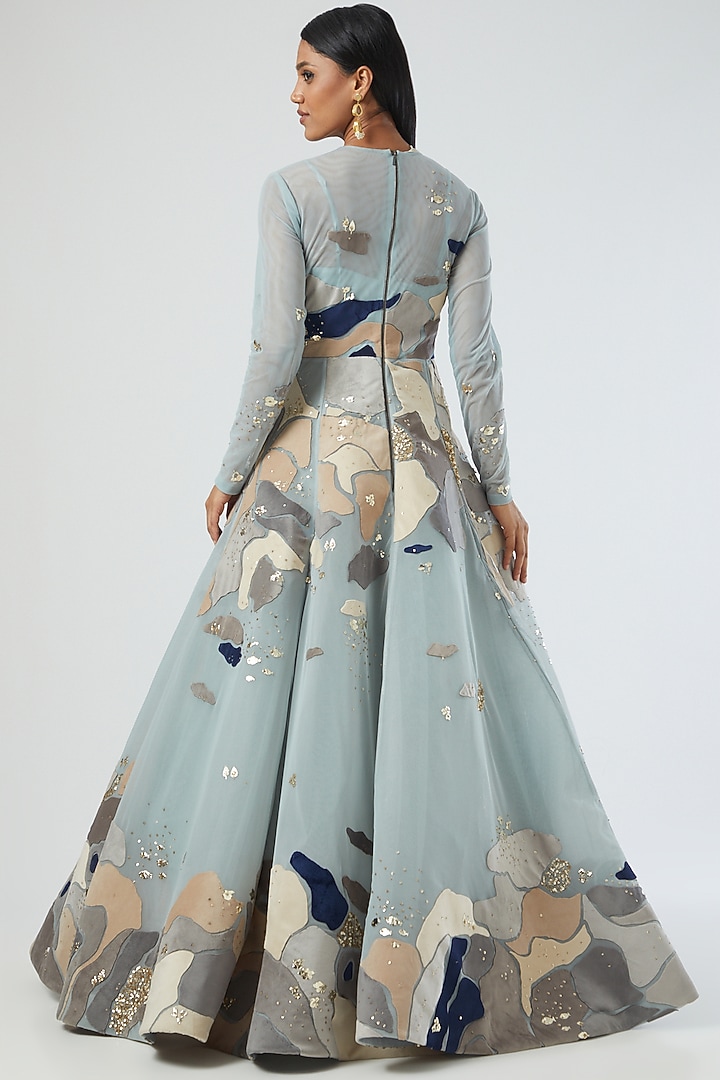 Sky Blue Embroidered Gown by Sahil Kochhar at Pernia's Pop Up Shop