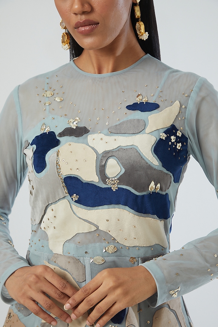 Sky Blue Embroidered Gown by Sahil Kochhar at Pernia's Pop Up Shop