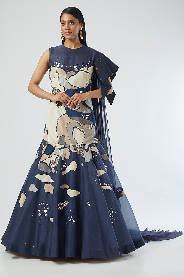 Cobalt Blue Embroidered Gown by Sahil Kochar