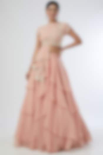 Blush Pink Organza Tiered Bridal Lehenga Set by Sahil Kochhar at Pernia's Pop Up Shop