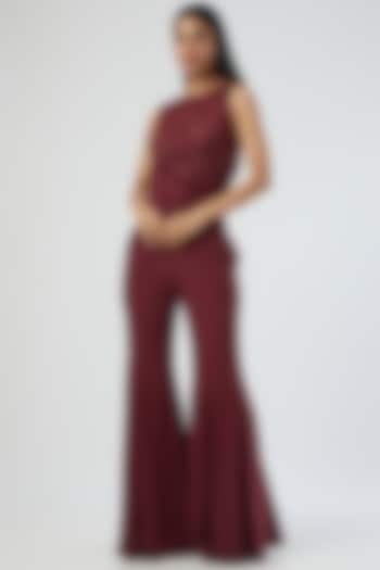 Maroon Embroidered Jumpsuit by Sahil Kochar at Pernia's Pop Up Shop