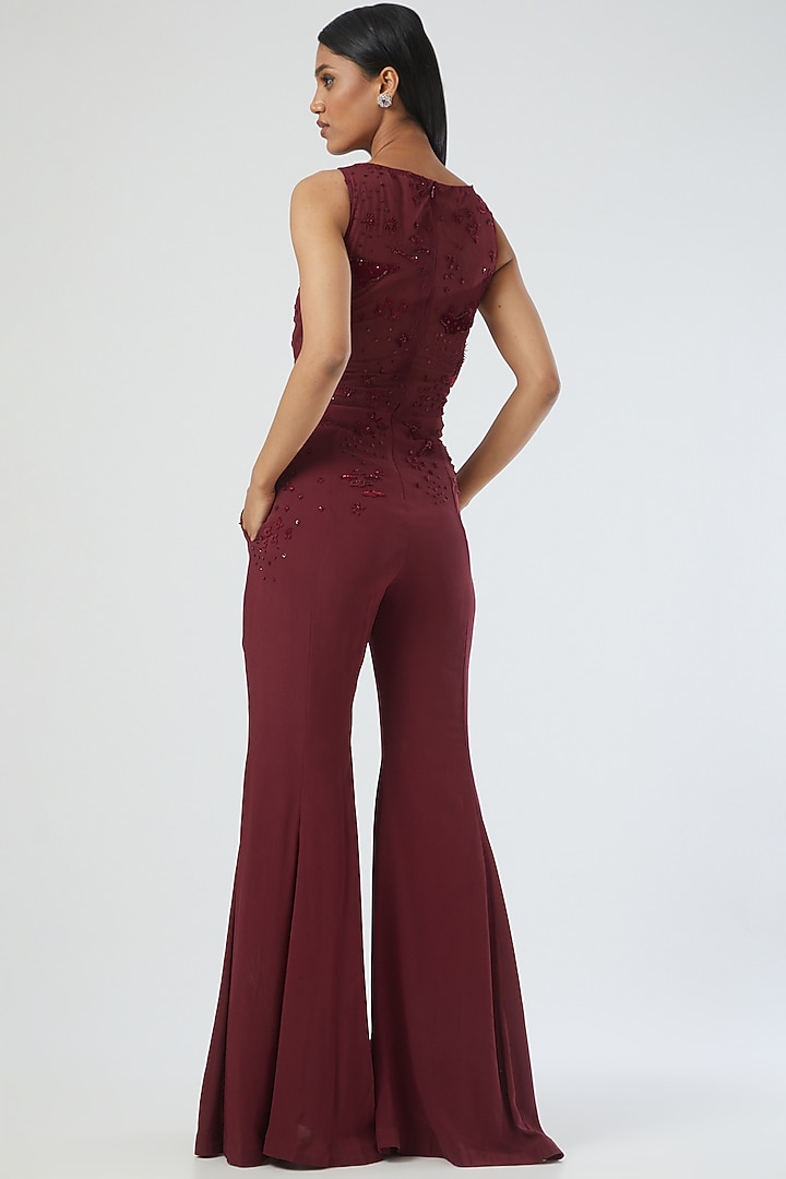 Maroon Embroidered Jumpsuit by Sahil Kochhar at Pernia's Pop Up Shop