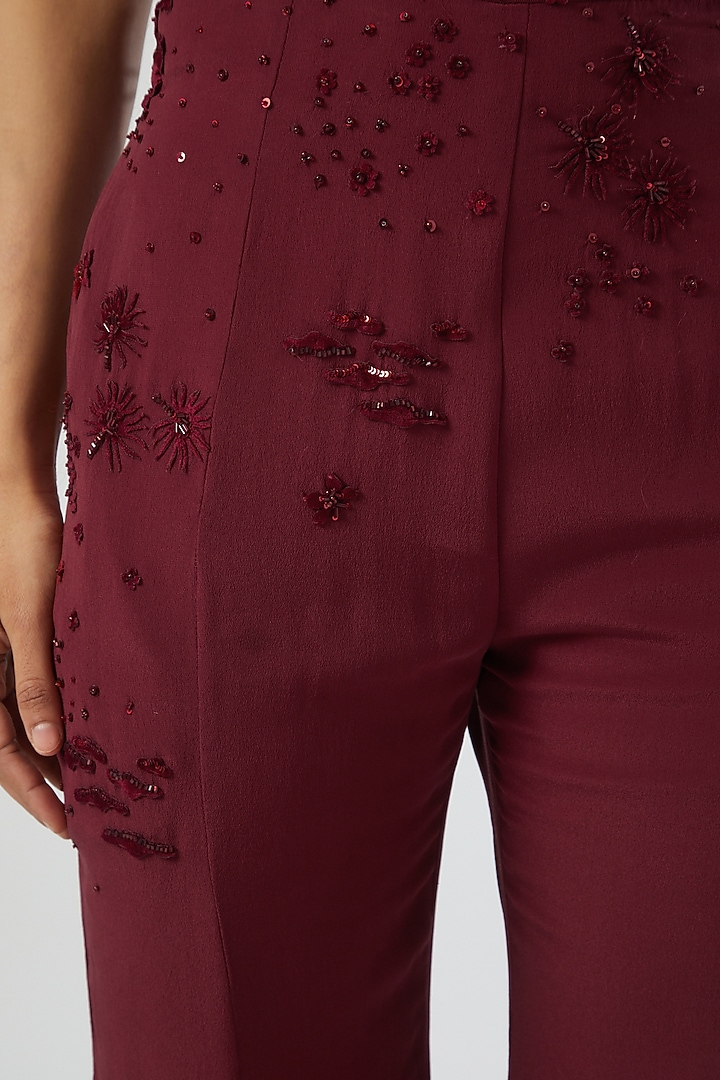 Maroon Embroidered Jumpsuit by Sahil Kochhar at Pernia's Pop Up Shop