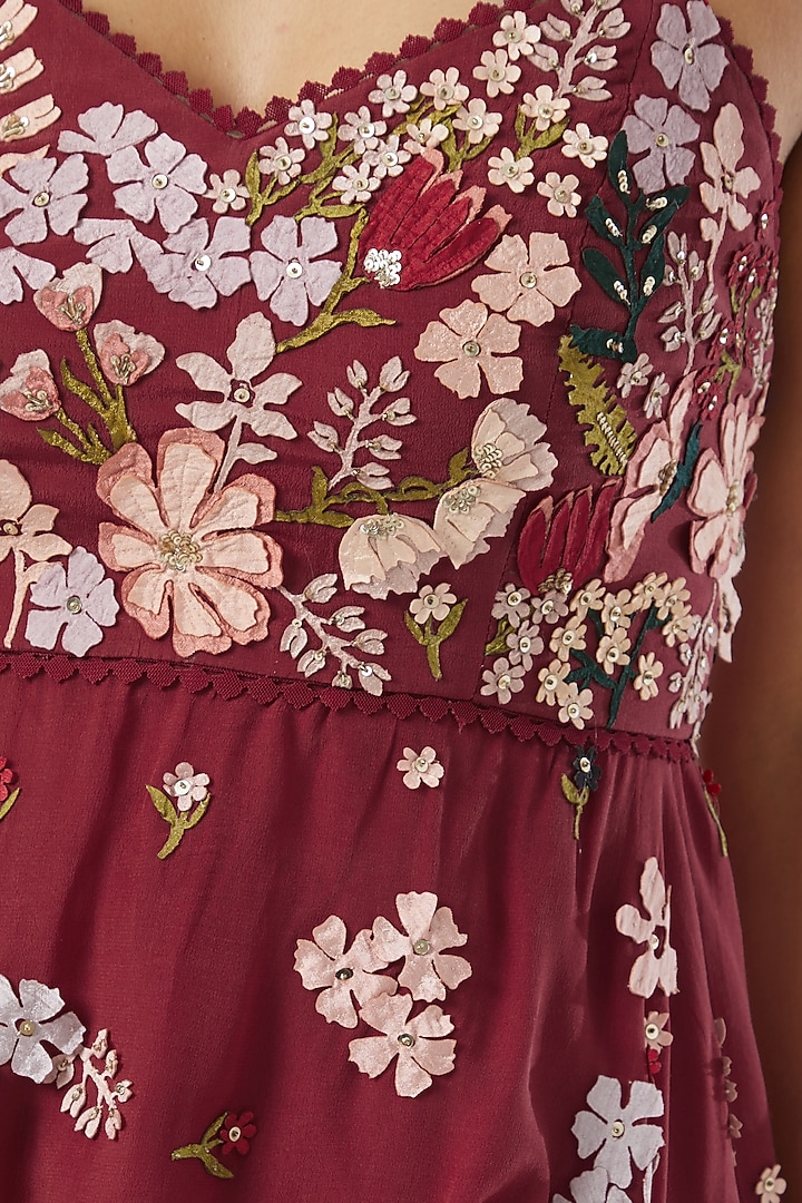 Maroon Sheer Pant Set With Draped Skirt by Sahil Kochhar at Pernia's Pop Up Shop