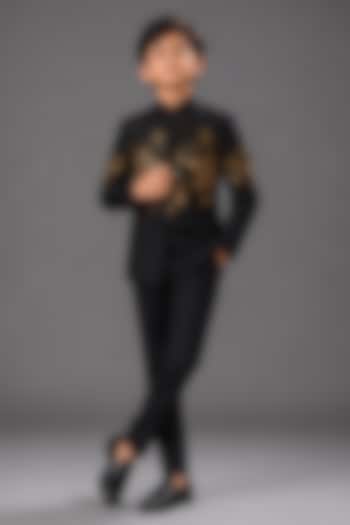 Black Matka Silk Bandhgala For Boys by Sahil Kochhar Kids at Pernia's Pop Up Shop