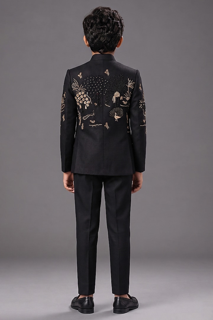 Black Matka Silk Bandhgala For Boys by Sahil Kochhar Kids at Pernia's Pop Up Shop