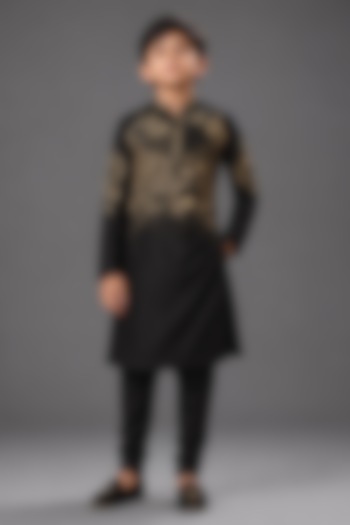 Black Silk Katan Kurta For Boys by Sahil Kochhar Kids at Pernia's Pop Up Shop